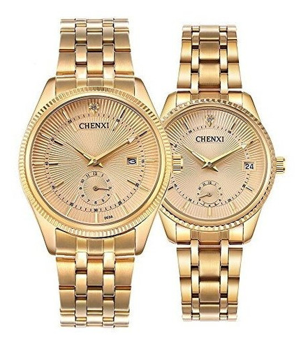 Reloj De Pulsera Para Pareja Vestido De Reloj Dorado Para Ho