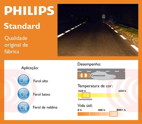 Imagem 5 de 6 de Lâmpada Philips Standard H4 55/60w 12v 12342c1 Farol Comum