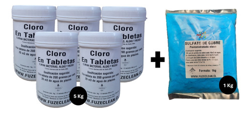 Cloro Tableta 5 Kg + Sulfato De Cobre 1 Kg