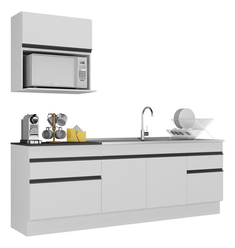 Armário De Cozinha Compacta 220cm Veneza Multimóveis V2110 Cor Branco/Preto