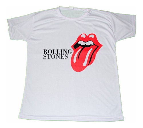 Remera Rolling Stones Blanca Lengua Letra Costado