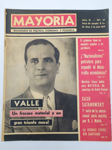 Revista Mayoría 1958 Walsh Valle Satanowsky Frondizi Rosa