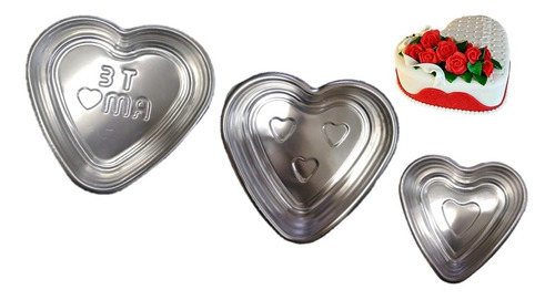 Moldes Corazón Aluminio Set 3pzs Gelatina Pastel Repostería