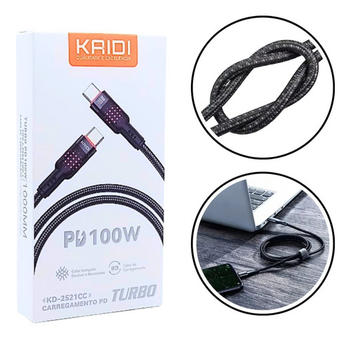 Cabo Tipo C Turbo Reforçado 100w Blindado Nylon Super Rapido