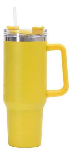 Taza de acero inoxidable con forma de pajita de color amarillo multicolor de 40 oz con asa y fondo plano (1200 ml)