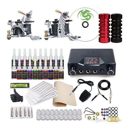 Kit Profesional Tatuar 2 Maquinas Fuente Agujas Tinta Regalo