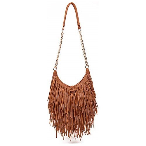 Bolso De Hombro Para Mujer Con Flecos Marron