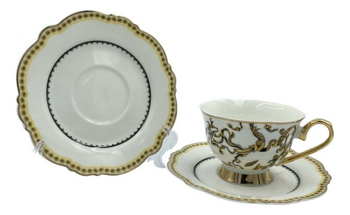 Jogo Chá /café Xicaras De Porcelana 12 Pç Cor Branco Florido