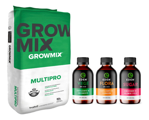 Growmix Multipro Perlita 80lts Eden Vege Flora Sugar 125cc