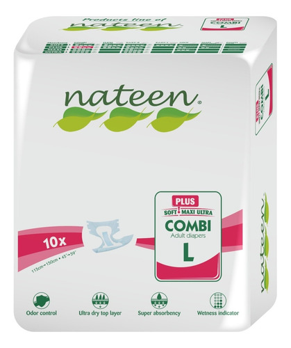 Pañal Nateen Premium Plus Adulto Talla L (10 Un.)