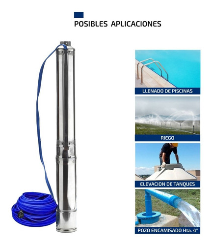 Imagen 4 de 10 de Bomba Sumergible Pozo 73 M 4 PuLG 1 Hp 6500l/h Tablero Cable