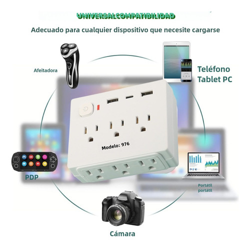 Multicontacto Usb Regleta 2 Puertos De Carga Usb 1 Tipo-c