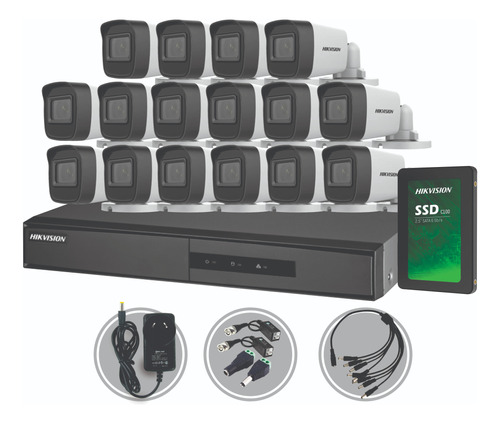 Kit Seguridad Hikvision Dvr 16ch + 16 Camaras 2mp +disco