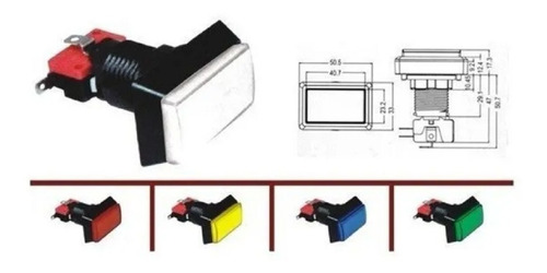 Pack 20 Piezas De Boton Rectangular Luminoso Varios Colores