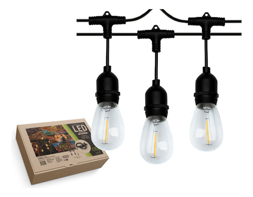 Elly Decor CS01YL-BBO Set Focos Led Extension Impermeable Serie Luces Vintage Luz Blanco Cálido