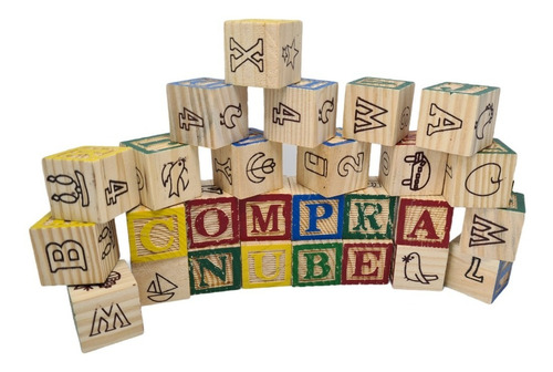 Juguete Didáctico Cubo Madera Letras Números Figuras