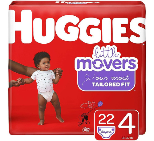 Huggies Little Movers Pañales Tamaño 4 (22-37 Lb. ), 22 Un