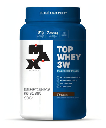 Suplemento em pó Max Titanium Professional Top Whey 3W proteínas Top Whey 3W sabor chocolate em pote de 900mL