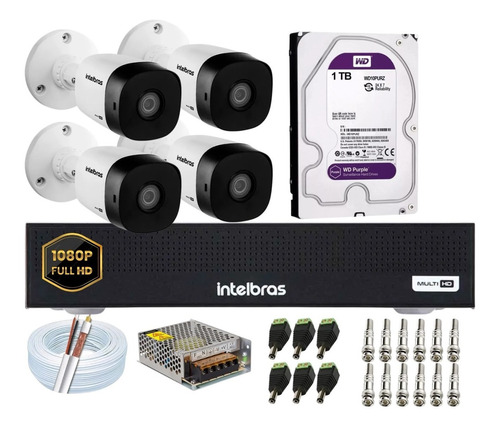 Kit 4 Cameras Intelbras Full Hd 1220b Dvr Mhdx 3008c C/1tb