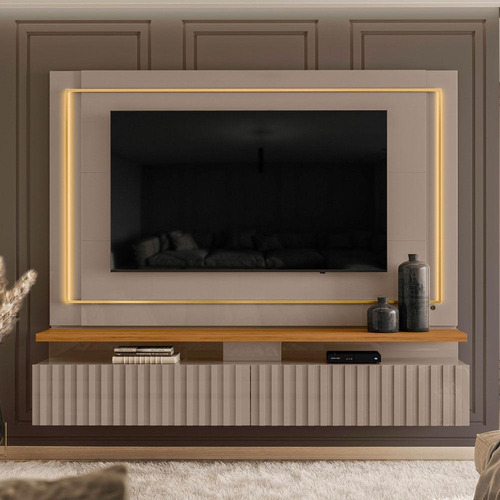 Rack Com Painel Gaia Para Tv De Até 75 - Fendi/natural Cor Natural