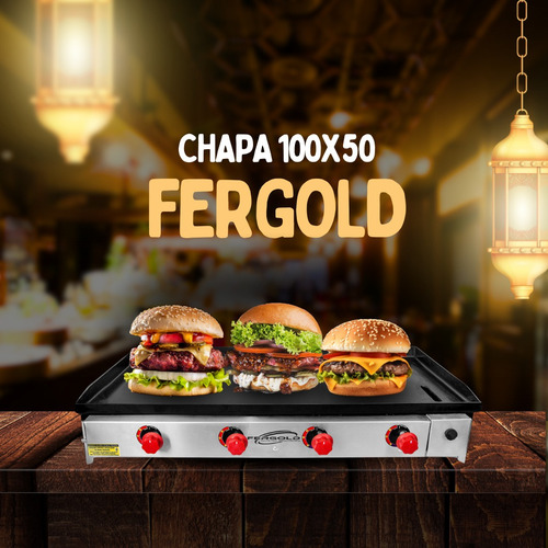 Chapa Profissional Para Lanches 100x50 Inox 4 Bocas A Gás G