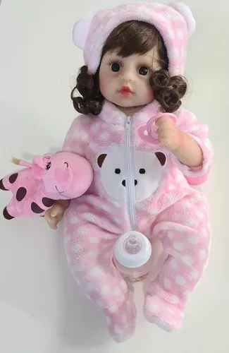 Boneca Bebê Reborn Girafinha 48cm Membros de Silicone e Corpo de