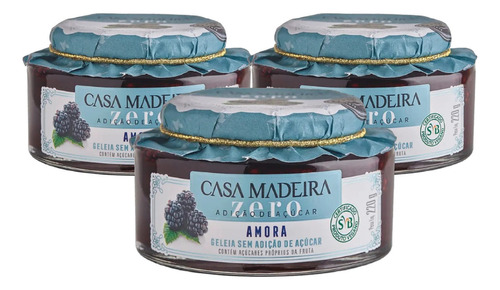 Kit C/ 3un Geleia Casa Madeira Zero Amora 220g Vidro