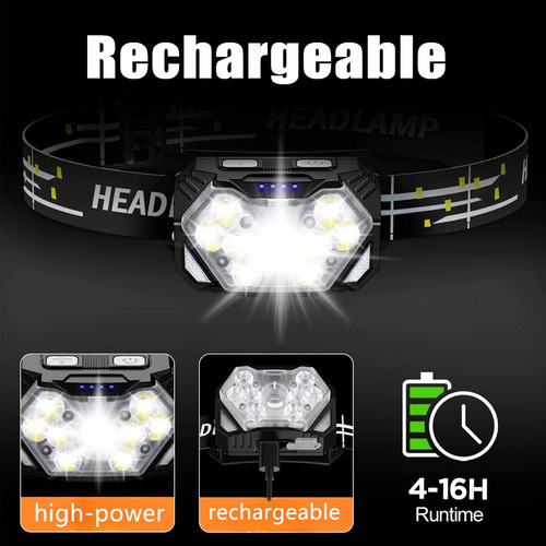 Linterna Frontal De 9 Led Con Carga Usb Y Sensor De Movimien