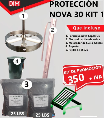 Imagen 8 de 10 de Kits Con Pararrayos Ionizante Nova Captor 30. 35m De Radio