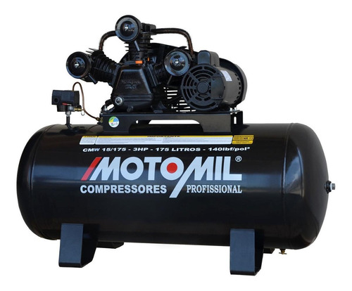 Compressor de ar elétrico Motomil CMW-15/175 trifásica 175L 3hp 220V/380V 60Hz preto
