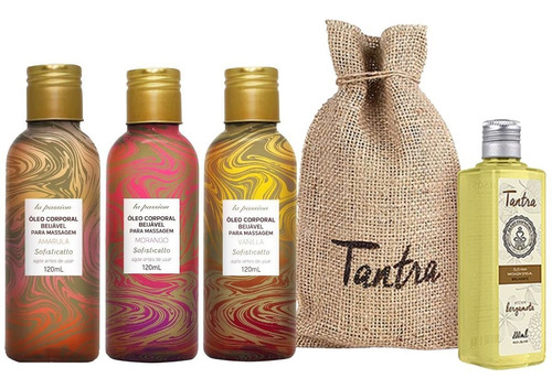  Kit 4 Óleos Massagem Relaxante Sabores E Tantra Bergamota