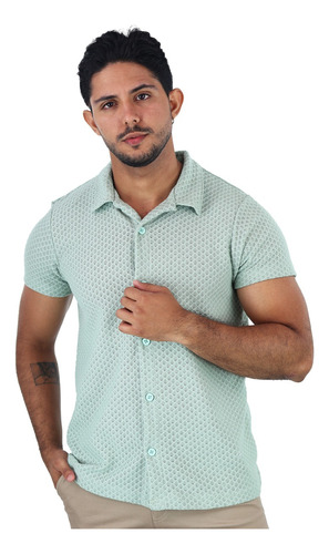 Camisa Tipo Crochet Tejida De Manga Corta Para Hombre 