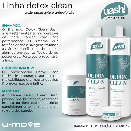Shampoo Uash Detox Clean 900ml - Vitamina B12 E Alecrim