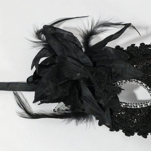 24 Pz Antifaz Negro Encaje Y Flor Carnaval Fiesta Disfraz