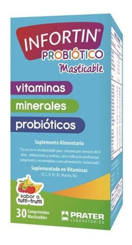 Imagen 1 de 1 de Infortin Probiótico Masticable Prater 30 Comprimidos Tutti Frutti