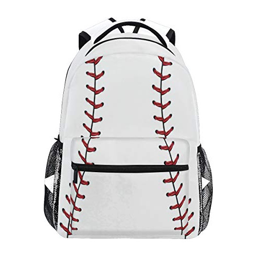 Kcldeci Red Stitching Baseball Kids Backpack, White X7zvg