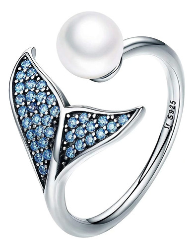 Anillos Plata Con Perlas Sirena Ajustables Para Mujeres