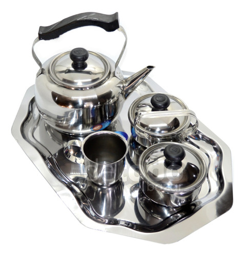 Set Mate Pava Yerbera Azucarera Bandeja Acero Inox Guadix