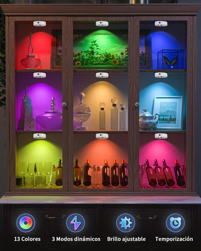 Bylifity® Lampara Led Recargable Para Pared, 13 Colores Rgb Luces De Disco Con Control Remoto, Inalámbricas Luz De Clóset Blanco Con Estación De Carga (4 Piezas)