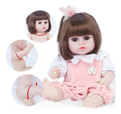 Muñeca Reborn 38 Cm Silicona Baño Orina Chupete Ropa Rosa