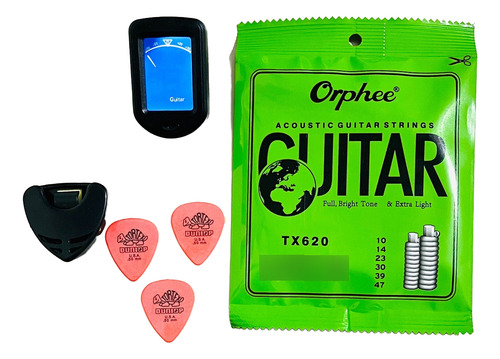 1 Pak Cuerdas Orphee Metal 10/47 +afinador+3puas+portapuas