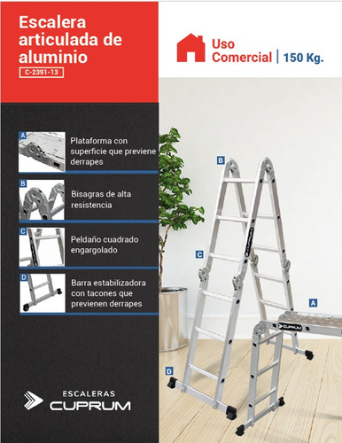 Escalera Articulada De Aluminio, 5 Posiciones C-2391-13