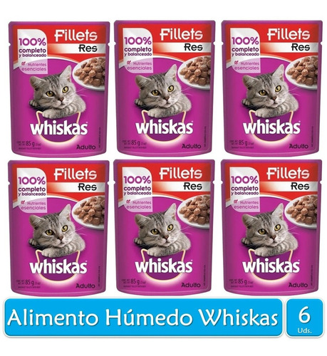 Imagen 1 de 2 de Whiskas Alimento Húmedo Gato Adulto Res 85g X6 Sobres