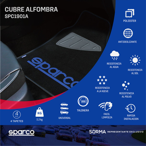 Imagen 2 de 9 de Cubre Alfombra Auto Sparco Universal 4 Piezas De Polyester