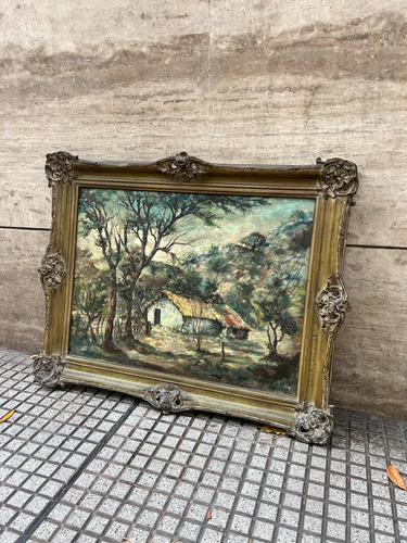 Antiguo Cuadro Marco  Frances Con Pintura Firmada