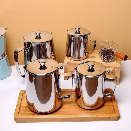 Jarra Latte Art Acero Inox Con Tapa Pico Fino Reforzado