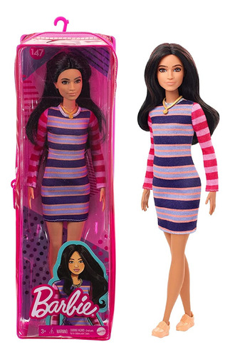 Muñeca Barbie Fashionistas #147 Con Pelo Largo, Morena Con.