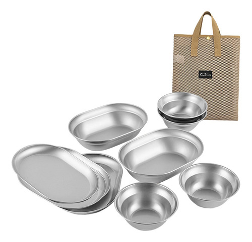 Juego De Platos Y Tazones De Acero Inoxidable, Utensilios