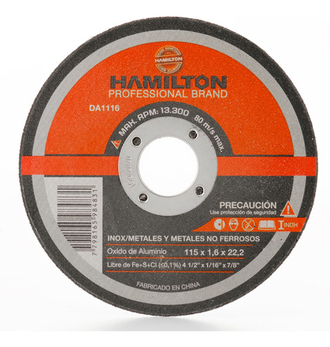 Disco Abrasivo Corte 115 X 1,6mm Acero Hamilton Da1116