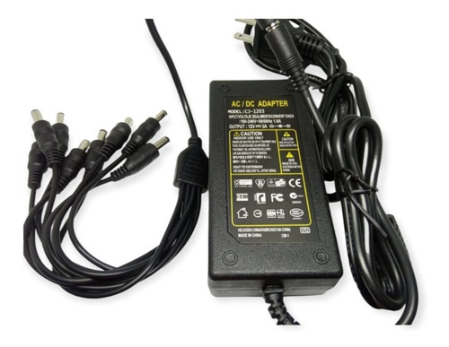 Fuente De Poder Para Cctv 12v 3a + Pulpo De 8 Vías  